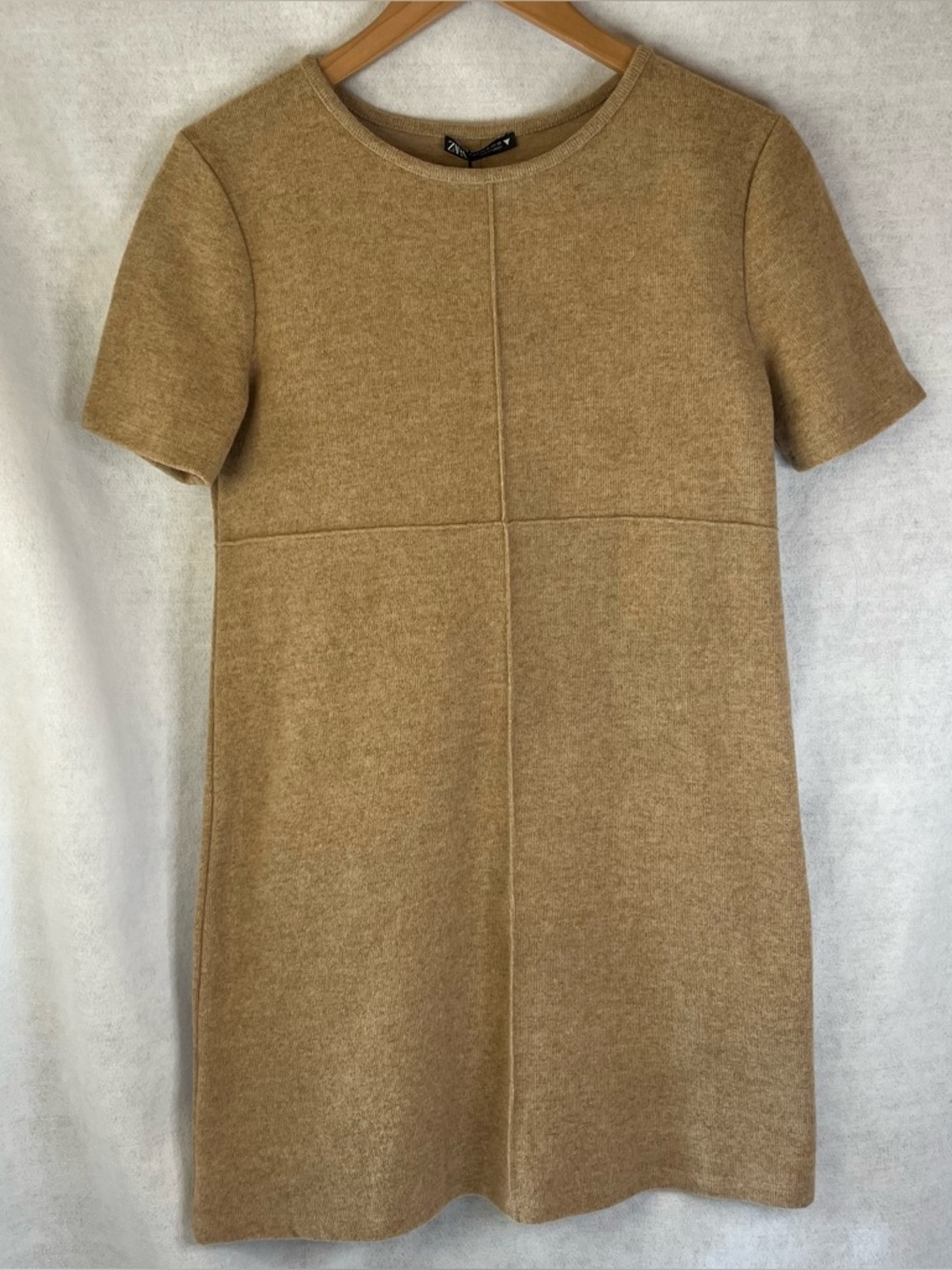 Zara Women's Dress Knit Short Sleeve Tan Beige Medium NWT